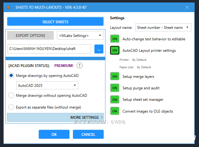 MLabs Export sheets to DWG导出图纸至DWG插图
